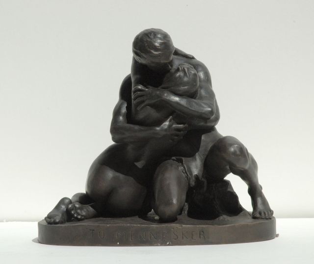 Stephan Abel Sinding | Zwei Menschen, Bronze, 25,8 x 28,5 cm, Unterzeichnet Auf der Basis und datiert 1889