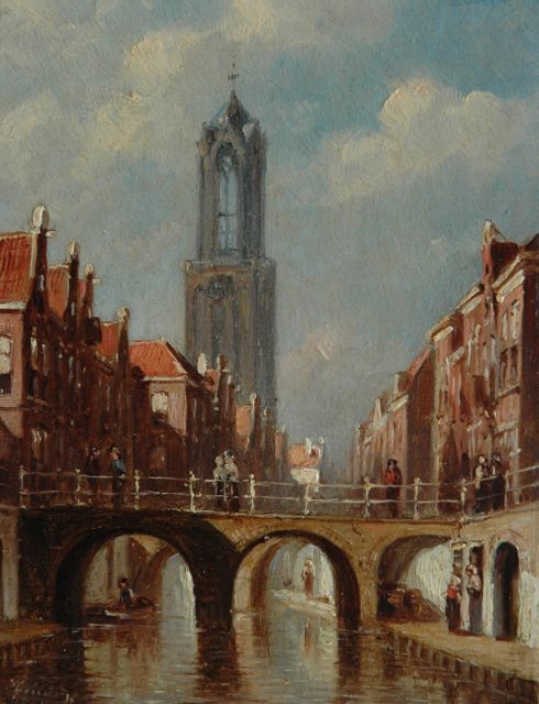 Petrus Gerardus Vertin | A town view with the Dom tower in Utrecht, Öl auf Holz, 14,8 x 11,3 cm, signed l.l.