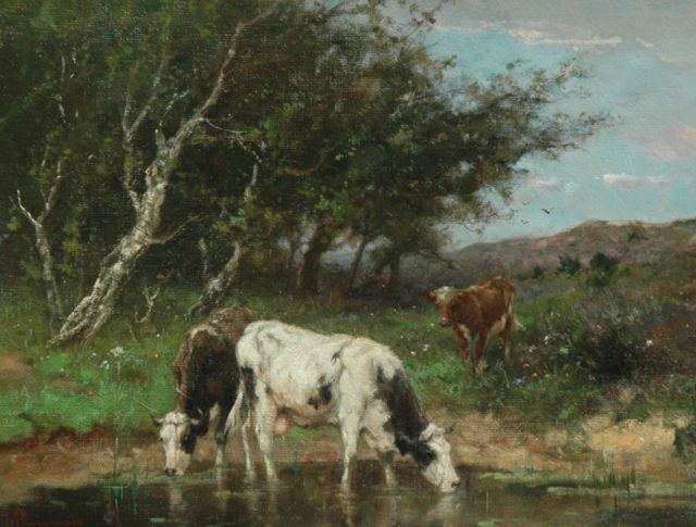 Johan Frederik Cornelis Scherrewitz | Watering cows, Öl auf Leinwand, 30,5 x 40,2 cm, signed l.l.