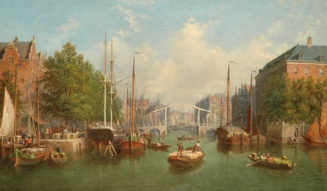 Andries Scheerboom | A Dutch canal view (Amsterdam), Öl auf Leinwand, 76,0 x 126,6 cm, signed l.l.