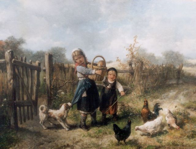 Mari ten Kate | Children in a landscape, Öl auf Holz, 37,6 x 49,5 cm, signed l.r.