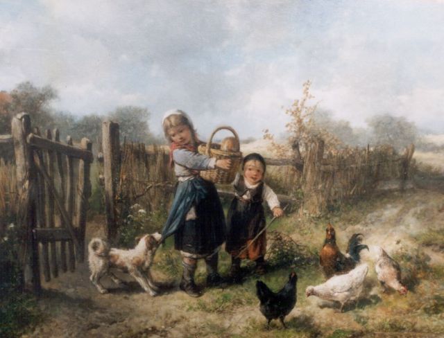 Mari ten Kate | Children in a landscape, Öl auf Holz, 37,6 x 49,5 cm, signed l.r.