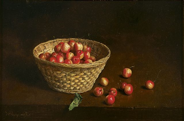 Dolphyn W.L.J.  | A still life with cherries in a basket, Öl auf Holz 29,4 x 44,3 cm, signed l.l. und executed 1985