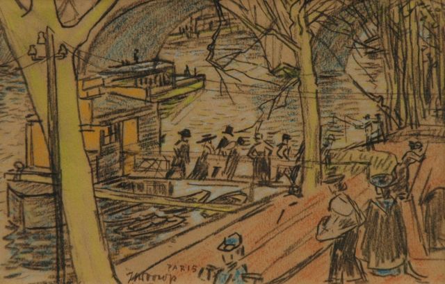 Jan Toorop | Along the Seine, Paris, Bleistift und Farbkreide auf Papier, 15,2 x 23,4 cm, signed l.l.c. und executed circa 1903