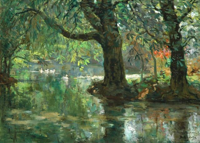 Brouwer B.J.  | The pond of Huize Dorrepaal, Voorburg, Öl auf Leinwand 53,2 x 73,4 cm, signed l.r. und executed 1932