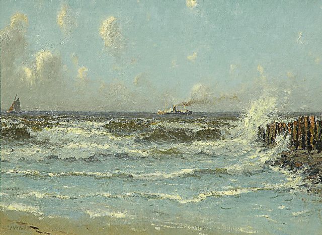 Henk Dekker | Schiffe vor der Nordseeküste, Öl auf Leinwand, 43,0 x 58,0 cm, Unterzeichnet l.u.