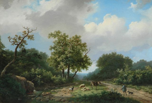Koekkoek I M.A.  | A wooded landscape with shepherd and cattle, Öl auf Leinwand 43,1 x 62,1 cm, signed l.r. und painted 1855
