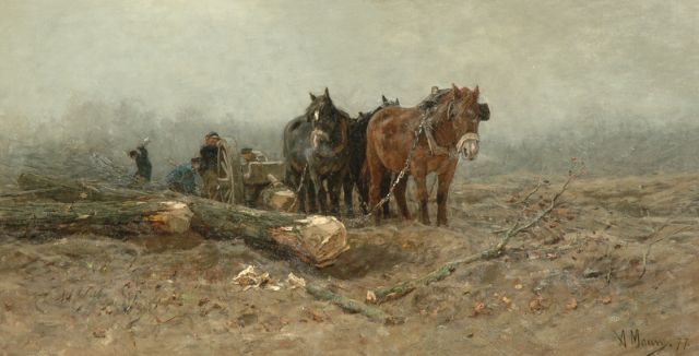 Anton Mauve | Timber wagon with horses, Öl auf Leinwand, 106,6 x 205,8 cm, Unterzeichnet r.u. und datiert '77