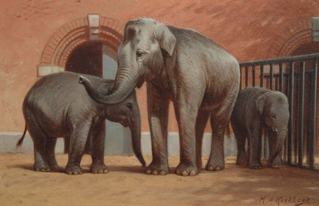 Marinus Adrianus Koekkoek II | Elephants in the Amsterdam zoo, Öl auf Papier auf Holzfaser, 16,6 x 25,4 cm, signed l.r.
