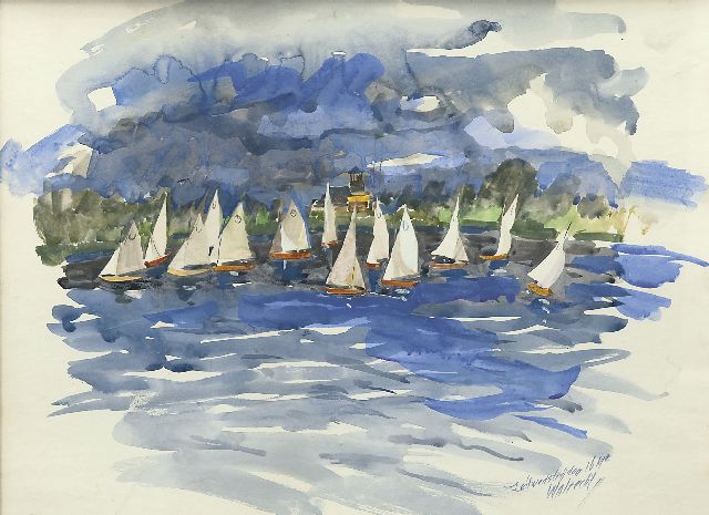 Walrecht B.H.D.  | Sailing competition near Zuidlaren, Aquarell auf Papier 38,5 x 48,4 cm, signed l.r.