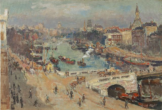 Evert Moll | Sonniger Wintermorgen um den Leuvehaven, Rotterdam, Öl auf Leinwand, 30,9 x 44,4 cm, Unterzeichnet r.u.