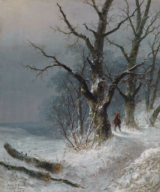 Hans J.G.  | Brennholzsammler im Schnee, Öl auf Leinwand 55,3 x 46,2 cm, Unterzeichnet l.u. und datiert '87
