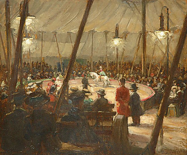 August Böcher | At the circus, Öl auf Holz, 42,6 x 50,0 cm, signed l.r.