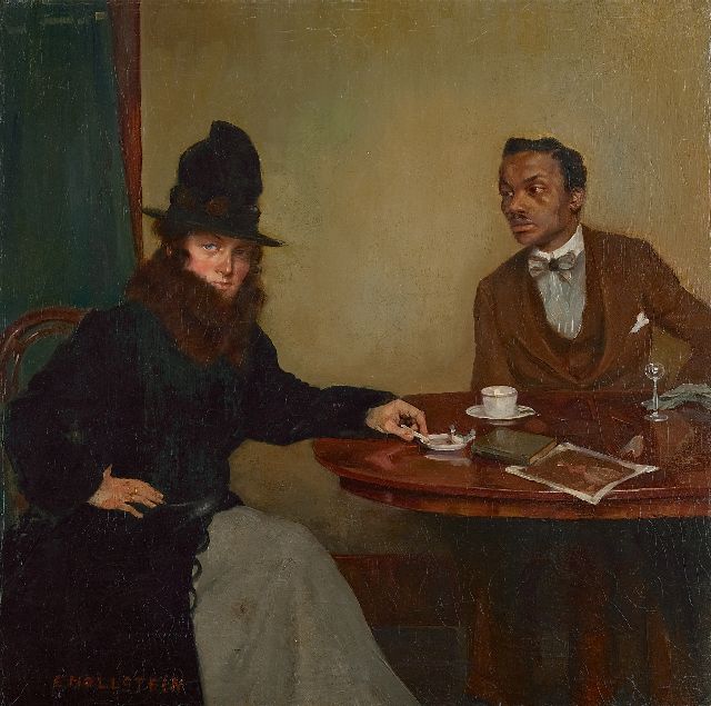 Erwin Hollstein | Café, Paris, Öl auf Leinwand, 51,8 x 51,1 cm, Unterzeichnet l.u.
