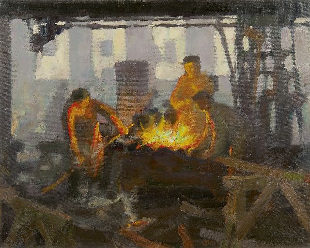 Louis Heijmans | Eisengießer bei Boddaert in Middelburg, Öl auf Leinwand, 40,2 x 50,2 cm
