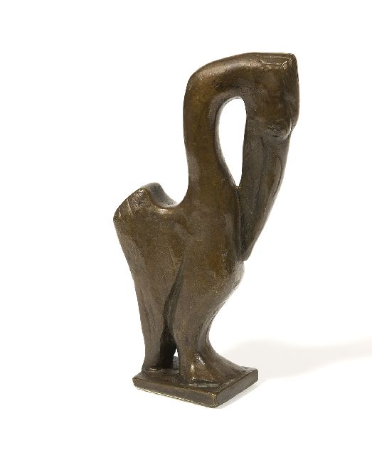 Baisch R.C.  | Kleiner Pelikan, Braun, patinierte Bronze 16,6 x 8,5 cm, Unterzeichnet mit Initialen auf der Basis