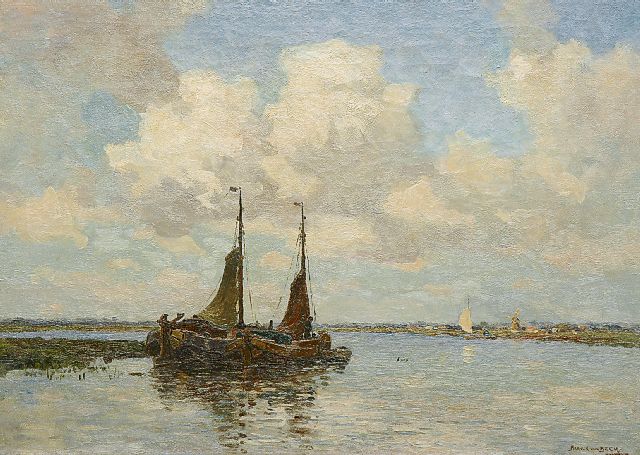 Bernard van Beek | Moored sailingships on the Wijde Blick near Kortenhoef, Öl auf Leinwand, 50,3 x 70,2 cm, signed l.r.