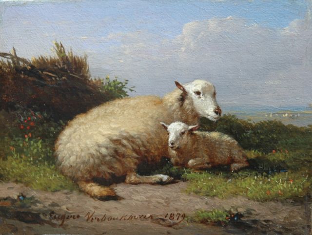 Eugène Joseph Verboeckhoven | A sheep with its lamb, Öl auf Tafel, 6,9 x 9,2 cm, signed l.c. und painted 1879