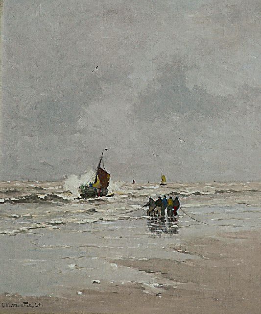 Morgenstjerne Munthe | Fishermen in the surf, Öl auf Leinwand, 60,3 x 51,3 cm, signed l.l. und dated '24