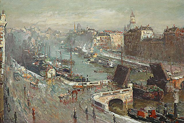 Moll E.  | A sunny December morning; the Leuvehaven in Rotterdam, Öl auf Leinwand 49,9 x 74,3 cm, signed l.l.