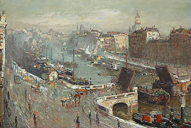 Evert Moll | A sunny December morning; the Leuvehaven in Rotterdam, Öl auf Leinwand, 49,9 x 74,3 cm, signed l.l.