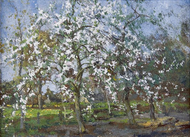 Arnold Marc Gorter | Apple trees in bloom, Öl auf Holz, 26,4 x 36,6 cm, signed verso