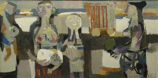 Theo Bitter | Composition with mother and child, Öl auf Leinwand, 64,9 x 129,8 cm, signed l.r. and on the stretcher und dated on the stretcher '63