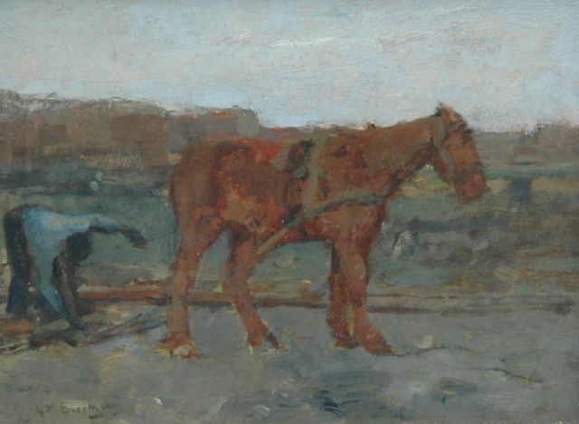 George Hendrik Breitner | Horse with towing line, Öl auf Holz, 14,0 x 18,3 cm, signed l.l.