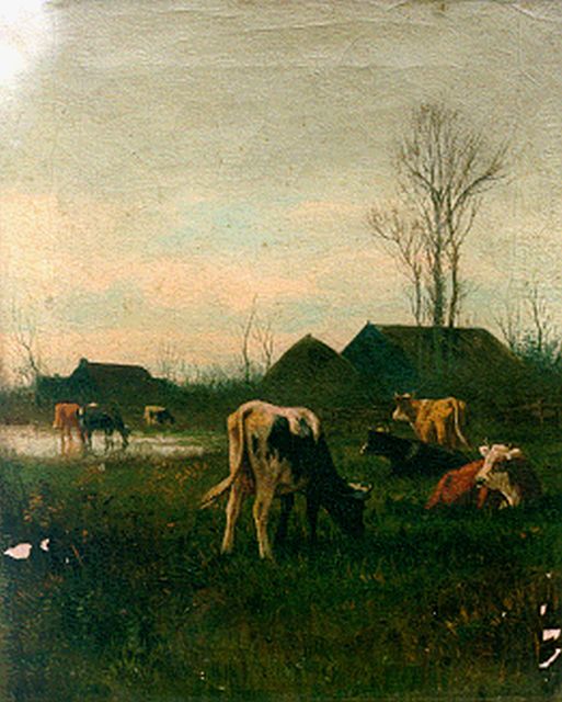 Hulk W.F.  | Cows in a meadow, Öl auf Leinwand 30,3 x 25,8 cm