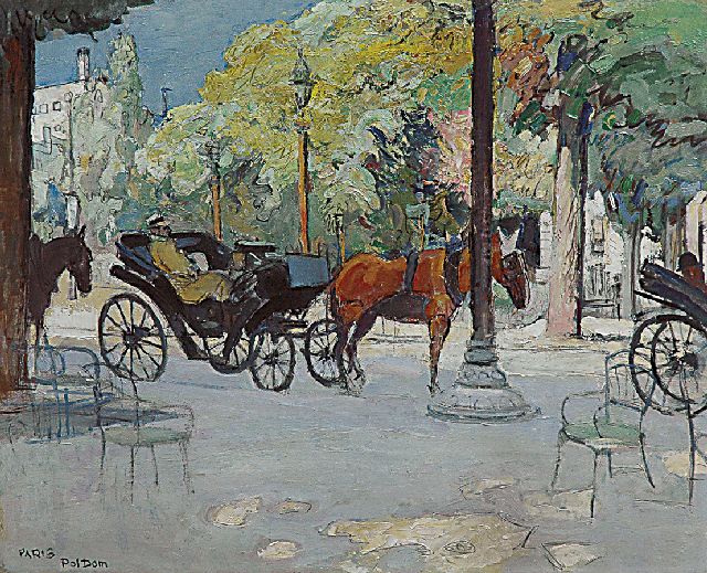 Pol Dom | Waiting carriages, Paris, Öl auf Holzfaser, 48,6 x 60,2 cm, signed l.l.
