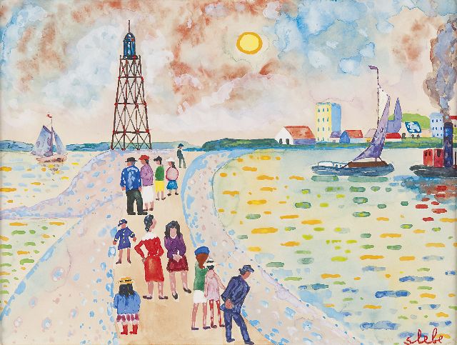 Ferry Slebe | A stroll along the harbour, Aquarell auf Papier, 25,2 x 32,6 cm, signed l.r.