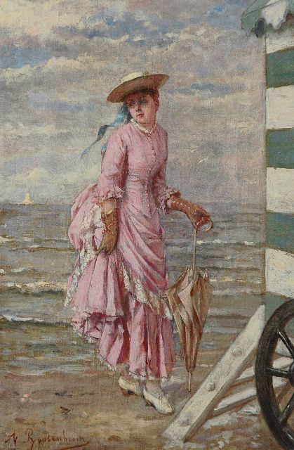 Roosenboom A.  | On the beach, Öl auf Leinwand 36,3 x 24,2 cm, signed l.l. und dated on the reverse 1888