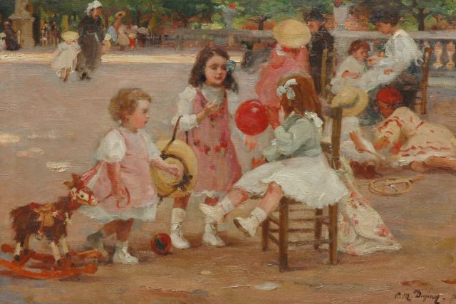 Dupuy P.M.  | Playing children in the Jardin du Luxembourg, Paris, Öl auf Leinwand 53,9 x 81,5 cm, signed l.r.