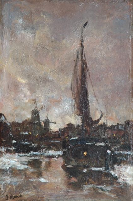 Jacob Maris | A winter evening in Schiedam, Öl auf Holz, 35,9 x 23,6 cm, signed l.l.