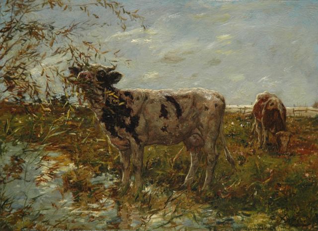 Kees Koppenol | Cows by a ditch, Öl auf Holz, 23,7 x 32,4 cm, signed l.r.