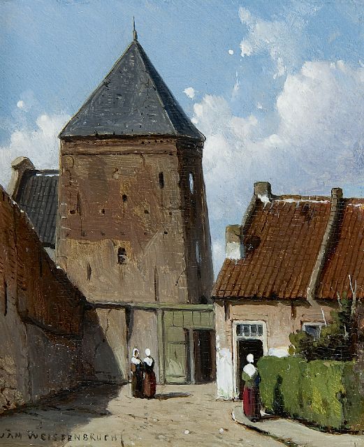 Jan Weissenbruch | The Goilberdinger gate in Culemborg, seen from the south, Öl auf Holz, 10,3 x 8,6 cm, signed l.l.