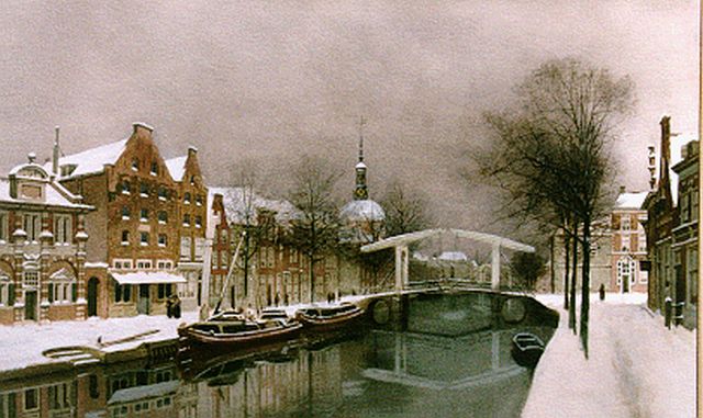 Karel Klinkenberg | A canal in winter, Leiden, Aquarell auf Papier, 34,0 x 52,5 cm, signed l.r.