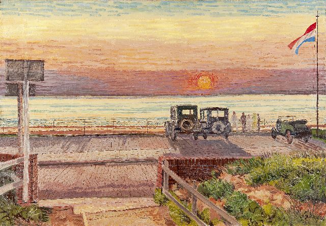 Herman Bieling | Sunset at the seafront, Öl auf Leinwand, 51,5 x 73,3 cm, signed l.r. und dated '33