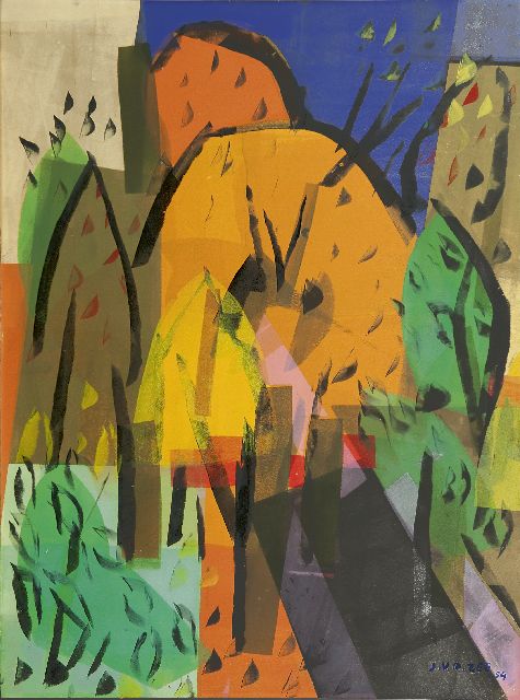 Jan van der Zee | Composition - Orchard, Monotypie; Chablonedruck und Tinte auf Papier, 64,8 x 47,9 cm, signed l.r. und dated '54