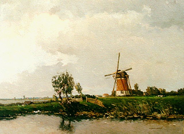 Gerard Delfgaauw | Landscape with windmill (possibly Haasdrecht), Öl auf Leinwand, 60,4 x 79,7 cm, signed l.r.