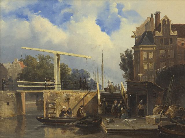 Cornelis Springer | Anblick auf die ' Delftse Vaart' in Rotterdam, Öl auf Holz, 21,9 x 28,4 cm, 1848