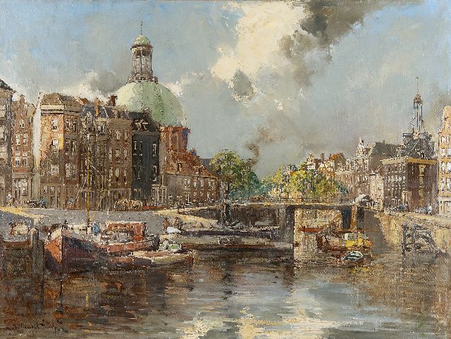 Jan Hermanus Melcher Tilmes | View on the Singel, Amsterdam, with the Ronde Lutherse Kerk, Öl auf Leinwand, 60,2 x 80,3 cm, signed l.l.