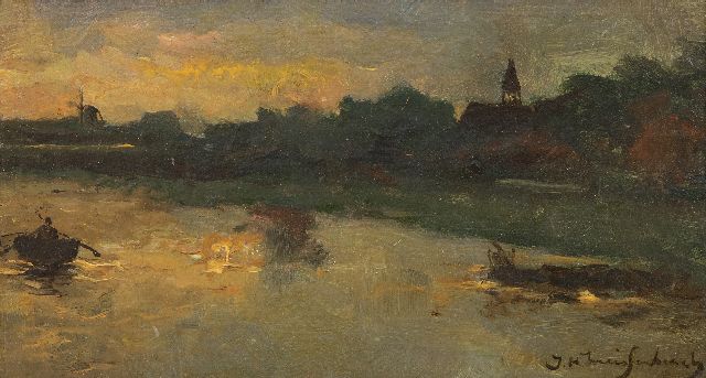 Jan Hendrik Weissenbruch | Abendrot bei Noorden, Öl auf Holz, 12,4 x 22,4 cm, Unterzeichnet r.u. und zu datieren im Jahren 90