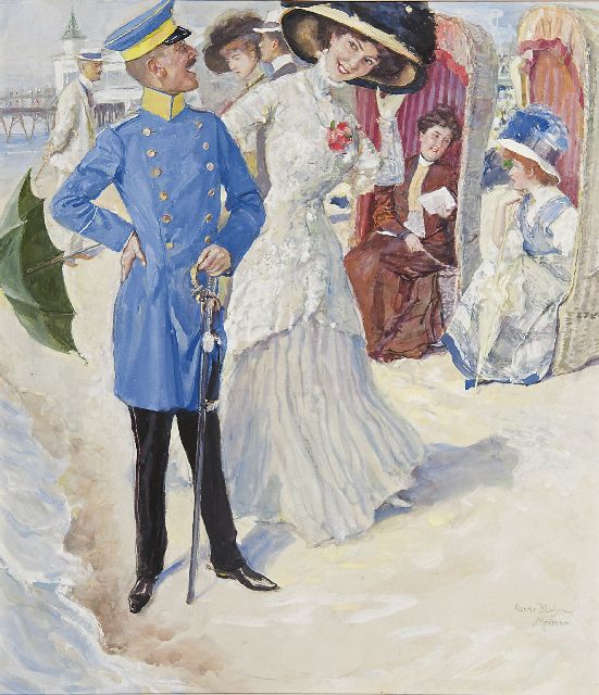 Oskar Arthur Bluhm | Meeting on the beach, Kreide und Gouache auf Papier, 37,0 x 32,2 cm, signed l.r. und te dateren ca. 1909