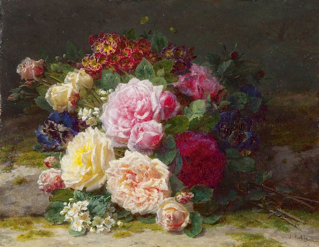 Jean-Baptiste Robie | A bouquet of roses, Öl auf Holz, 41,5 x 53,2 cm, signed l.r.