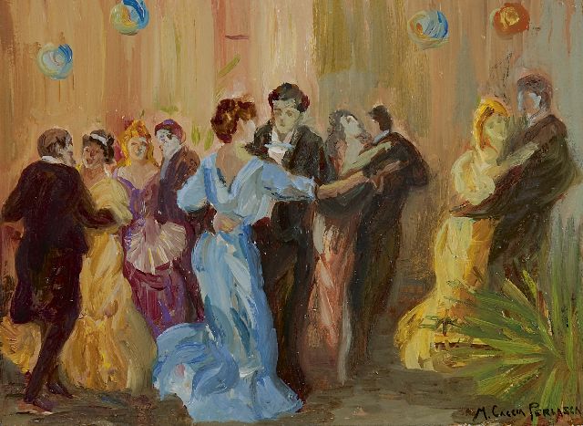 Maria Caccia Perlasca | Dancing couples in Morcote, Switzerland, Öl auf Holz, 23,2 x 29,6 cm, signed l.r.