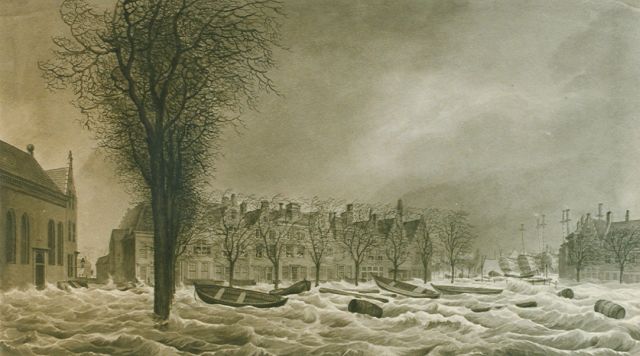 Johannes Hermanus Koekkoek | The Steenen Beer in Vlissingen during the 1808 flooding, Feder und  gewaschene Tinte auf Papier, 22,5 x 40,0 cm