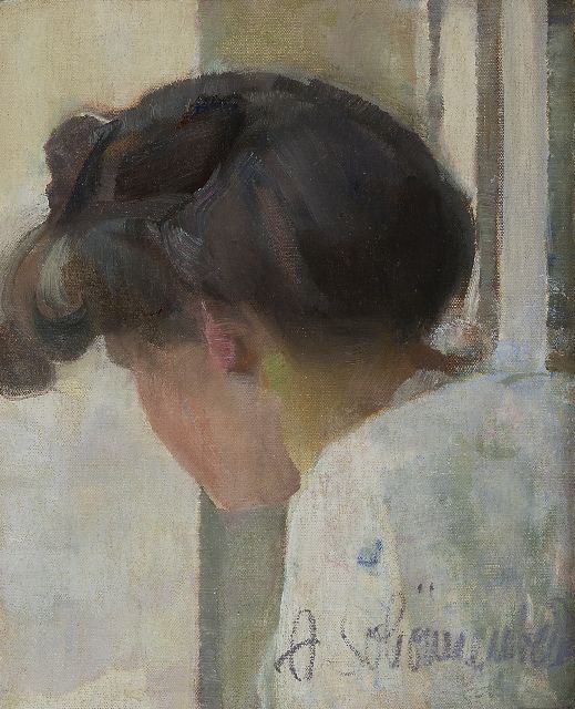 Schönnenbeck C.A.  | Junge modiöse Frau, im Profil, Öl auf Leinwand 36,0 x 29,2 cm, Unterzeichnet r.u.