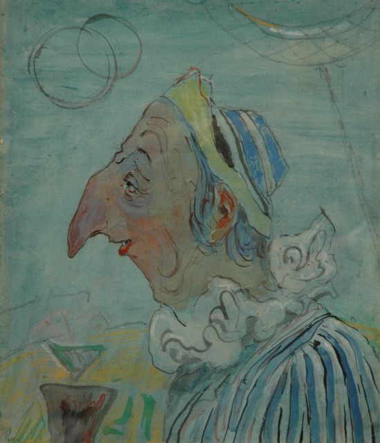 Harm Kamerlingh Onnes | A clown, Bleistift, Feder und Aquarell auf Papier, 27,0 x 22,8 cm, signed l.r. with monogram und dated '66