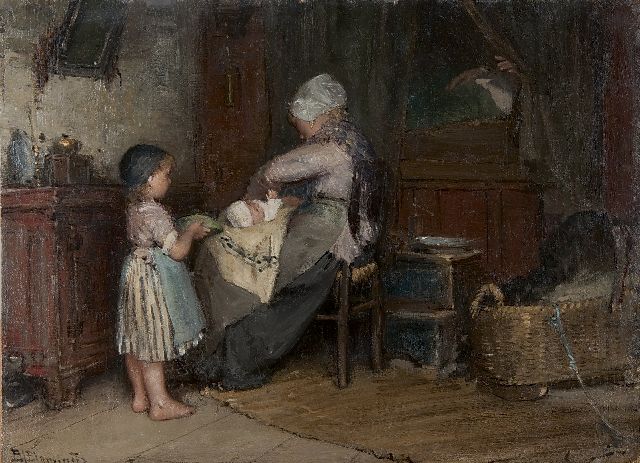 Bernard Blommers | Helping mother, Öl auf Tafel, 23,6 x 32,0 cm, Unterzeichnet l.u. und zu datieren ca. 1875